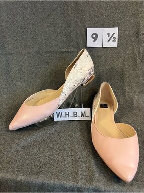 White House Black Market Pink Pointed D'Orsay Flats with Snakeskin Accent